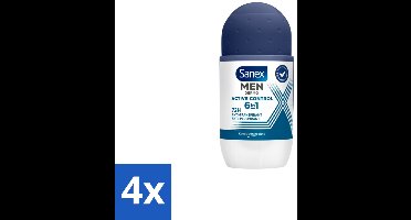 4 x Sanex Deodorant Roller Men Active Control 53 ml - Deodorant Voor Mannen - Zweetbehandeling - Okselbescherming - Huidcomfort - Anti-irritatie