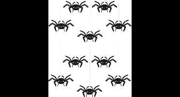 PartyDeco Halloween thema hangende spinnen - 10x - zwart - papier - 27 cm