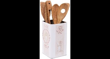 Set van 4 keukengerei van acaciahout met pot