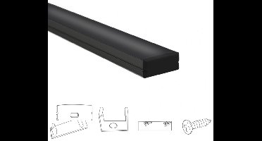 Aluminium led strip profiel zwart opbouw 1M - breed en laag - compleet met afdekkap - Led profiel zwart - Led profiel opbouw