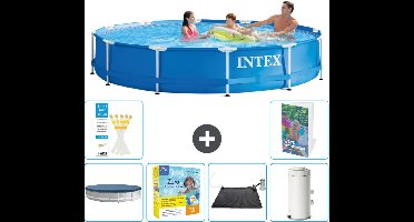 Intex Rond Frame Zwembad - 366 x 76 cm - Blauw - Inclusief Afdekzeil - Onderhoudspakket - Solar Mat - Zwembadfilterpomp - 7-delig