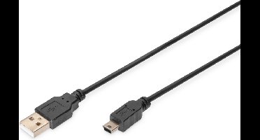 Digitus - USB Kabel - 3m - USB A naar Mini USB B - Zwart