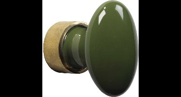 Meubelknop ovaal porselein 33mm messing ongelakt/keizergroen