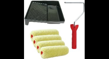 Sorex pluisvrije verfrollers schilderen set - met beugel en verfbak - 4x vacht rollers - breedte 18 cm - dikte 9 cm