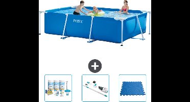 Intex Rechthoekig Frame Zwembad - 300 x 200 x 75 cm - Blauw - Inclusief Onderhoudspakket - Stofzuiger - Vloertegels - 4-delig