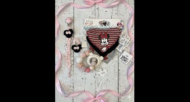 Maminobaby.nl | Minnie mouse | Baby geschenkset meisjes | Handgemaakte speenkoord | Handgemaakte haarclip | Handgemaakte bijtring | Slabbetje | Kraamcadeau | Babyshower
