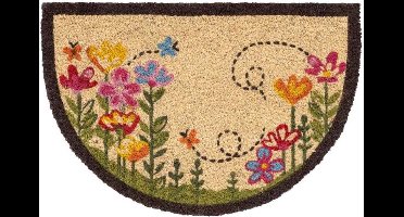 Hamat Ruco Print Flowers 40 x 60 cm | Kokosmat halfrond met bloemen