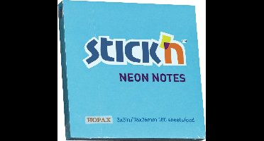 Stick'n sticky notes - 76x76mm, neon blauw, 100 memoblaadjes