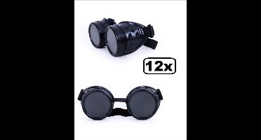 12x Steampunk bril zwart - carnaval optocht festival thema feest steam punk brillen piloot