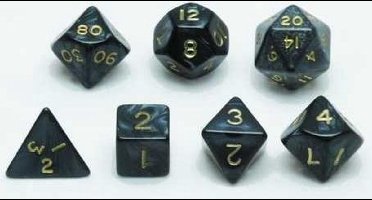 HOT Games dobbelstenen set grijs marmer parelmoer - 7 stuks - dobbelspel.