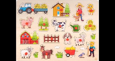 Knop Puzzel Boerderij – Houten Puzzel voor Kinderen – Gemakkelijk Legbaar met Rode Knopjes – Groot Formaat Educatieve Puzzel – Engelhart