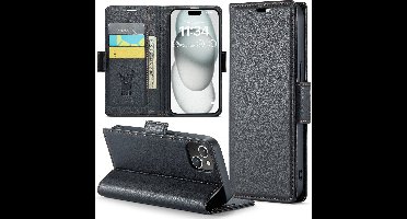 Hoesje geschikt voor iPhone 15 - HyperCase Book Cover Kunstleer Zwart