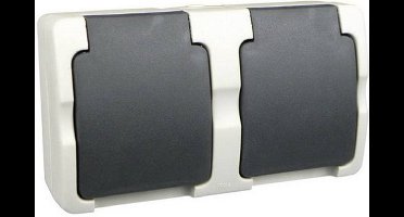 Ratio Horizontale dubbele wandcontactdoos - spatwaterdicht - met deksel - IP44 - 87x116x52 mm