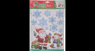 Set van 2 raamstickers kerst - Raam sticker kerstmis - Sneeuwpop - Kerstman - Kerstster - Reli«f - 27X35 cm