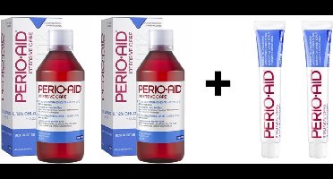 2x Perio-Aid Intensive Care Mondspoelmiddel 012% + 2x Perio Aid intensive care tandpasta 012% Chlorhexidine