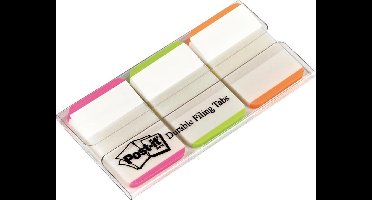 Post-it® Index Strong, Witte Achtergrond, Roze, Groen, Oranje, 25.4 x 38 mm, 22 Tabs/Kleur/Dispenser