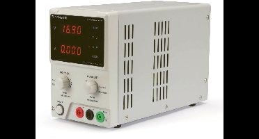 Velleman Laboratoriumvoeding, regelbaar, 0-30 VDC/0-5 A, stroombegrenzing, kortsluitbestendig, lcd-scherm, grijs