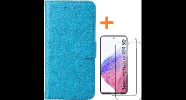 Samsung A54 hoesje bookcase Blauw - Galaxy A54 5G bookcase portemonnee hoesje - Samsung A54 screenprotector / 2X Beschermglas