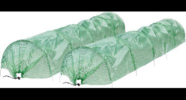 Set van 2 polytunnels 300x55x35 cm transparant/groen gemaakt van PE-gaasfolie