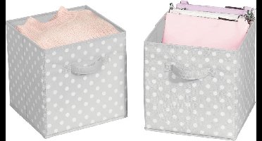 Set van 2 opbergdozen (klein) – gestippelde dozen voor het opbergen van orde in de slaapkamer, kledingkast, hal enz. – kleine stoffen box voor speelgoed, accessoires enz. – grijs/wit