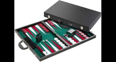Backgammon Luxe ingelegd vilt 38 cm. groen/rood/wit
