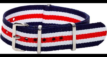 Premium Navy Blue Red White - Nato strap 20mm - Stripe - Horlogeband Blauw Rood Wit