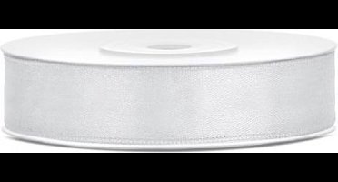 Licht Zilver Satijn Lint  12 mm Breed, 25 Meter per Rol