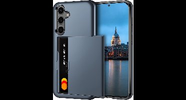 Hoesje Geschikt voor Samsung Galaxy S24 FE Hoesje Navy - shockproof Backcover met pasjeshouder - Ruimte voor 2 pasjes