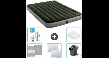 Intex Luchtbed - Twijfelaar - 137 x 191 x 25 cm - Groen - Inclusief Hoeslaken - Kussen - Pomp - Reparatieset en Kussenbeschermer