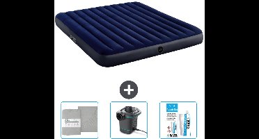 Intex Luchtbed - 2-Persoons - 183 x 203 x 25 cm - Blauw - Inclusief Hoeslaken - Pomp en Reparatieset