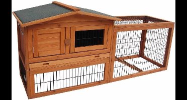 Konijnenhok met ren – Groot konijnenhok voor buiten met nachthok en uitloopren – 150x53x69 cm – Flamingo Konijnenhok Sunshine Classic Bruin