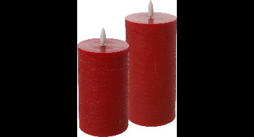 LED kaarsen/stompkaarsen - set 2x - rood - H12,5 en H15 cm - flikkerend licht - timer