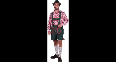 Oktoberfest Lederhosen & Overhemd Klaus Heren Groen - Oktoberfest Lederhosen Man - Oktoberfest Overhemd Heren - Rood-Wit - Maat XL