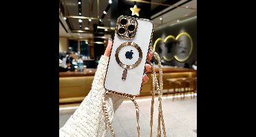 iPhone 14 Magsafe Silicone Hoes met Koord / Touwtje - Goud