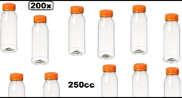 200x Flesje PET helder 250cc met oranje dop - drink fles vruchten sap limonade drank