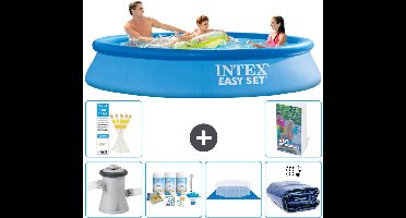 Intex Rond Opblaasbaar Easy Set Zwembad - 305 x 61 cm - Blauw - Inclusief Pomp Onderhoudspakket - Grondzeil - Solarzeil - 7-delig