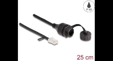 Delock Cable RJ45 male to RJ45 female for built-in with sealing cap Cat.5e FTP IP68 dust and waterproof 25 cm black