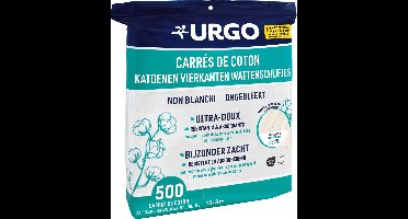 URGO Katoenen Wattenschijfjes - 100% ongebleekt katoen - Hypoallergeen - Voor babyverzorging en make-up verwijderen - Stevig en absorberend - 10 x 8 cm - 500 stuks