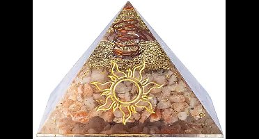 Orgoniet pyramide zonnesteen met zon symbool – 7,5 cm x 7,5 cm x 5,5 cm