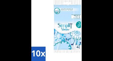 10 x Gillette - Simply Venus 2 - Gladde scheerbeurt - 4 Navulscheermesjes - Scheermesjes Voor Vrouwen - Gladde Scheerbeurt - Zachte Scheerbeurt - Huidirritatie - Geschikte Scheermesjes