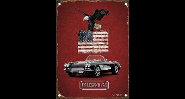 Metalen wandbord - US LEGEND CAR - Chevrolet Corvette - 20 x 15 cm