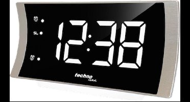TECHNOLINE WT494 Fraaie KLOK / WEKKERRADIO - Curved / gebogen design in aluminiumlook