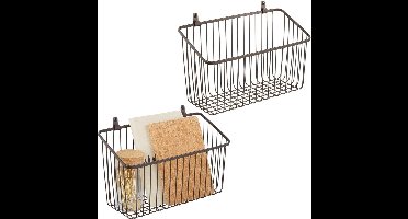Set van 2 metalen wandrekken, grote opbergmand voor de hal, slaapkamer en andere ruimtes, organizer voor brieven, portemonnees, zonnebrillen of badkameraccessoires, bronskleurig.