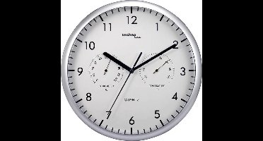 Technoline WT650 - Wandklok - Analoog - Quartz - Rond - Kunststof - Binnentemperatuur - Binnenluchtvochtigheid - Zilverkleurig