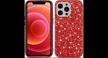 iPhone 14 Hoesje - Glitter Case Cover - Rood - Provium
