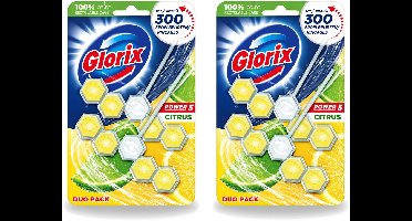 2 x Glorix - Power 5 - Toiletblok - Citrus - Langdurige Frisheid - 2 Blokken - Bulkverpakking - 2 stuks