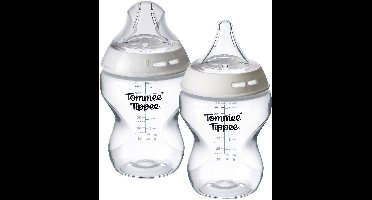 Tommee Tippee Natural Start babyfles en driehoekige Deep Latch-spenen - set van 2 x 260ml baby flessen - lage toevoersnelheid 0m+