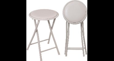 5Five Bijzet krukje/stoel - 2x - Opvouwbaar - beige - D30 x H46 cm