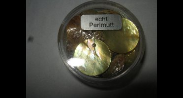 18mm Glaskralen echt Parelmoer goudgeel 1-gats plat rond 12 stuks