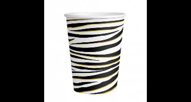 Papieren drinkbekers | 8 stuks | Kleur: Zwart Wit | Thema: Zebra